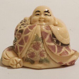 Sitting Buddha A With A Money Bag Hand Painted Chinese Figurine